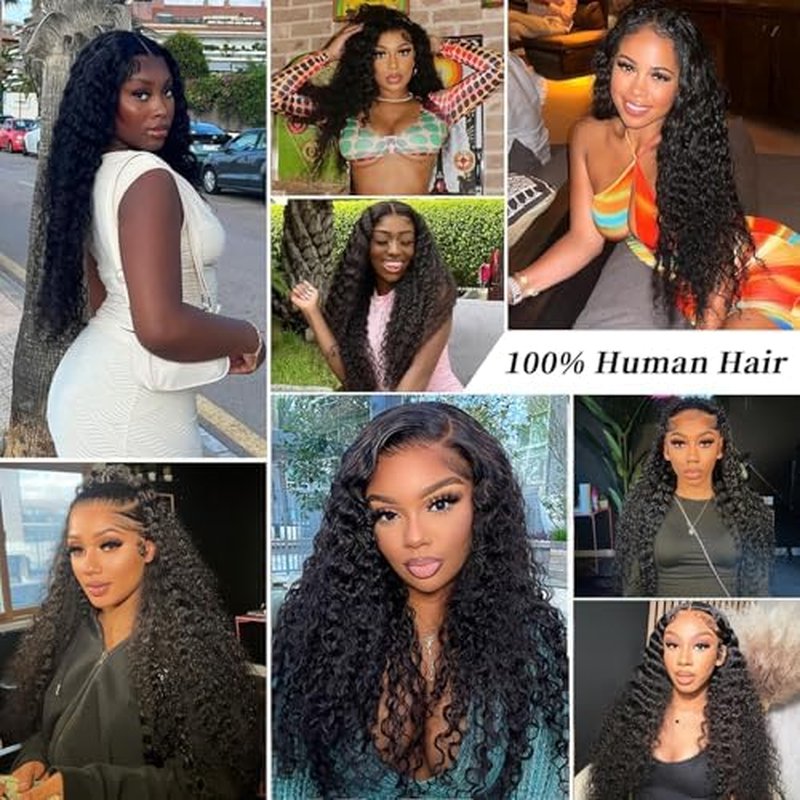 13x6 Deep Wave Lace Front Wigs Human Hair 24 Inch 200 Density Lace Front Wigs Human Hair Wigs for Women Deep Curly HD Lace Frontal Wigs Human Hair Pre Plucked with Baby Hair