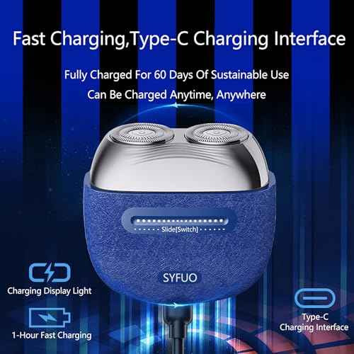 Mini Electric Shavers for Men, Portable Electric Razor with IPX7 Waterproof, Wet and Dry Shaving, USB-C Rechargeable Beard Shaver for Travel, Home, Blue