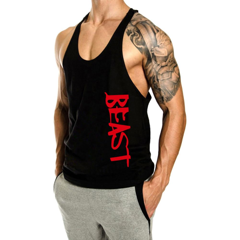 InleaderAesthetics 3 Pack Men's Tank Tops Sleeveless Shirts Y-Back Gym Workout Stringer Tank Tops Bodybuilding Fitness T-Shirts - BK+WT+GY-L