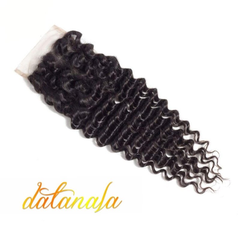 Brazilian Virgin Human Hair Deep Wave Lace Closure 4x4 Free Part 100% Unprocessed Virgin Brazilian Deep Curly Human Hair Lace Closure Natural Black Color (Deep12Inch 4X4 Closure)