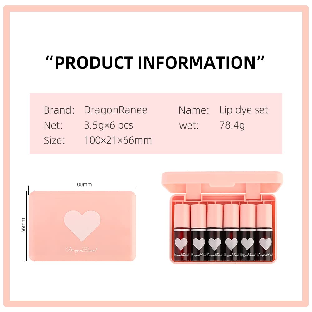 6 Colors Lip Tint Stain Set, Korean Velvet Watery Lip Stain Moisturizing Mini Liquid Lipstick, Multi-use Lip and Cheek Tint, Long lasting Non-Stick Cup Waterproof, Lip Color Makeup