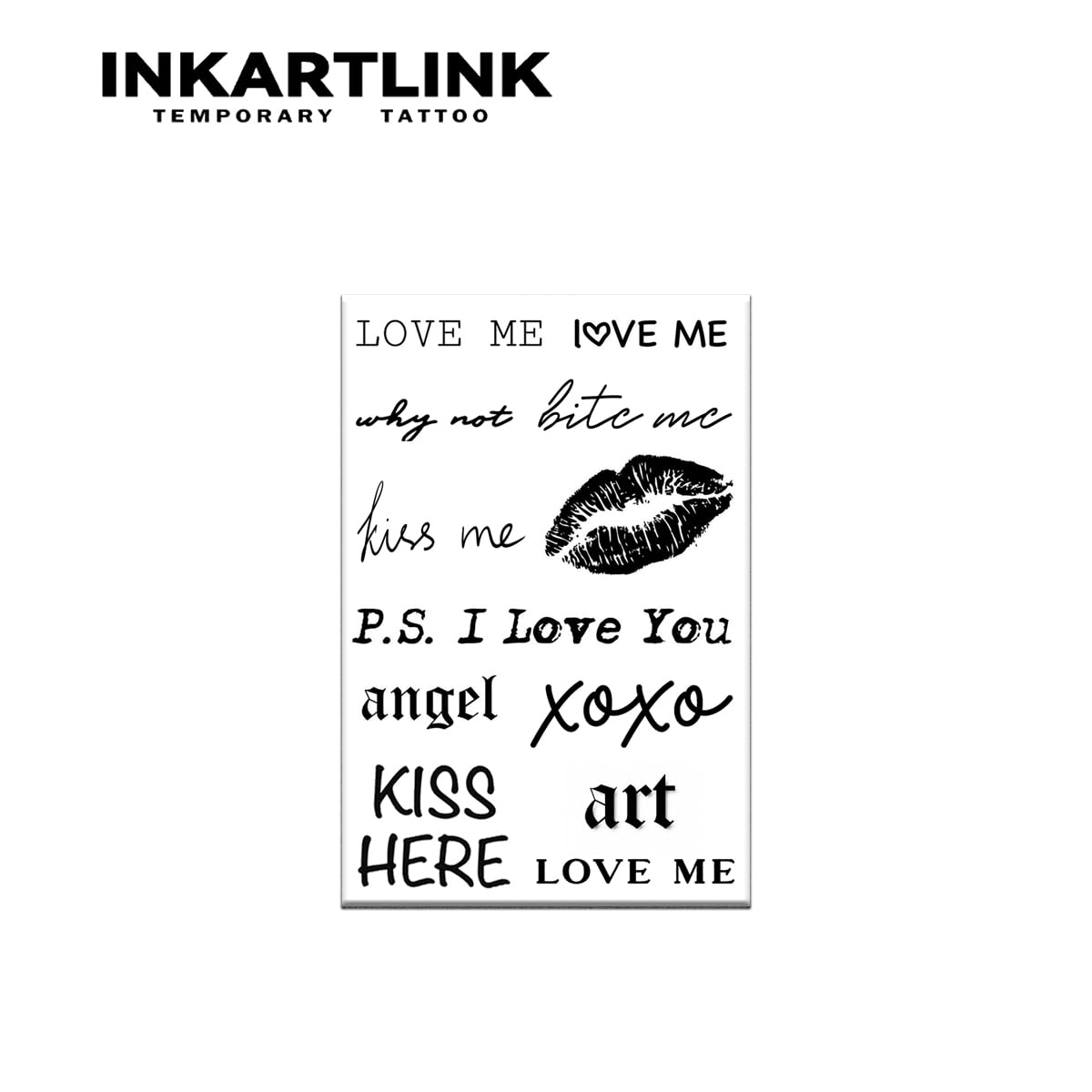 INKARTLINK Temporary Tattoos, 2 Sheets Medium Semi Permanent Tattoo, Adult Art Design Temporary Tattoos, Lasts 1-2 Weeks, Waterproof, Realistic Look, No Adhesive, No Reflection (Love me)