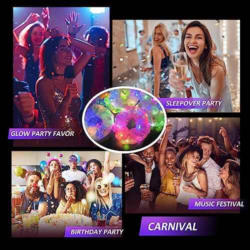 4Pcs Light Up Scrunchies Halloween Hair Tie, LED Neon Hair Accessories for Women & Girls, Glow in the Dark Party Supplies Sleepover Party Favor Rave Accessory