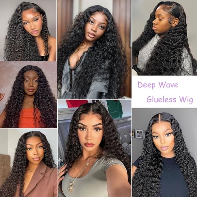 Deep Wave Curly 5x5 Hd Lace Closure Glueless wigs Human Hair Pre Plucked Pre Cut Wear and Go Lace Front Wigs for Black Women Human Hair (26 Inch)