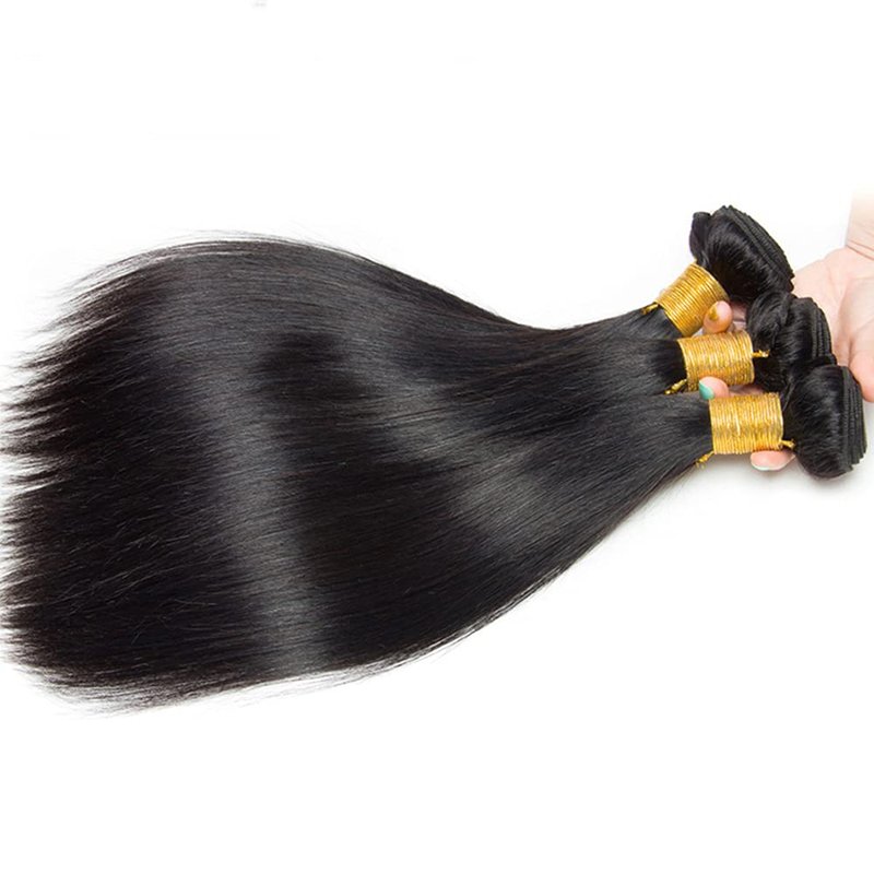 Human Hair Bundles Straight Bundles 18 20 22 Inch Straight Human Hair Extensions Double Weft Unprocessed Brazilian Virgin Hair #1B Natural Color 3 Bundle 50 Grams Per Bundle