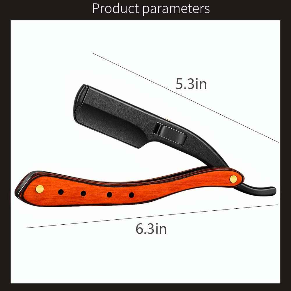 BB Professional Straight Razor Kit - 20 Double-Edged Stainless Steel Blades - Close Shaving Men's Manual Straight Razor - Black/Gold