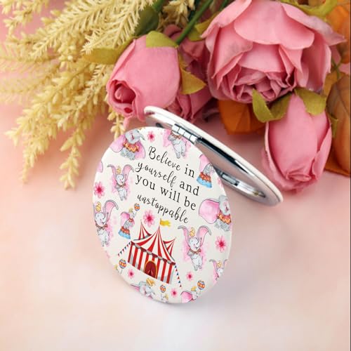 BEKECH Flying Elephant Compact Mirror Elephant Fans Gift Believe in Yourself Merch for Women Present(Flying Elephant Mirror)