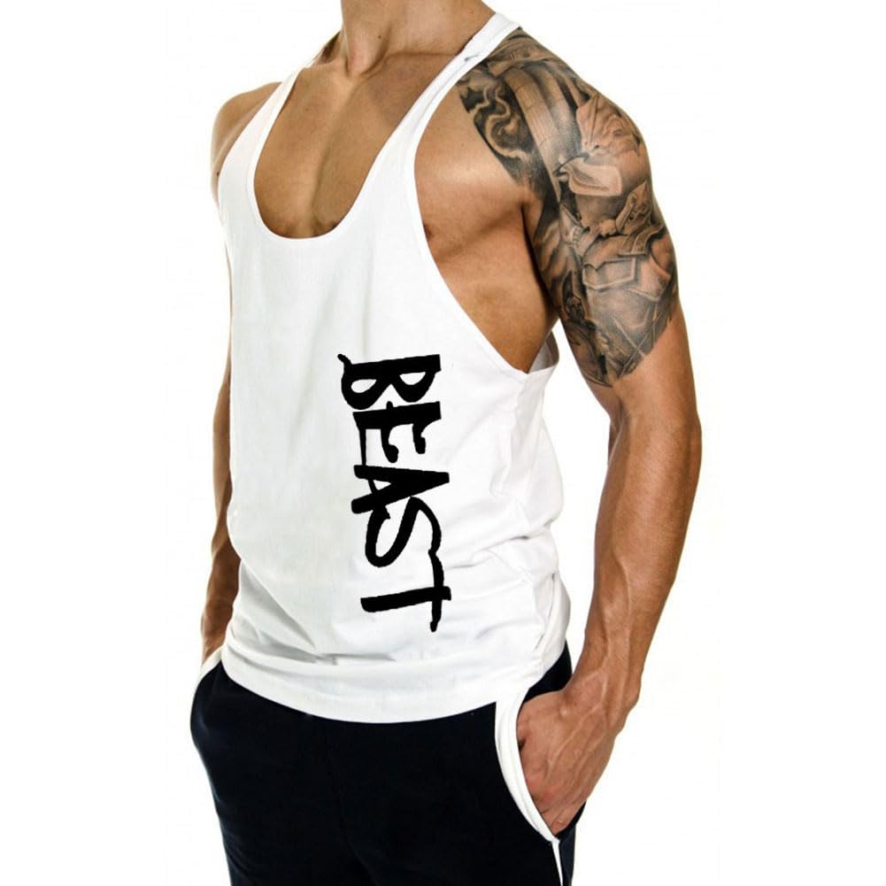 InleaderAesthetics 3 Pack Men's Tank Tops Sleeveless Shirts Y-Back Gym Workout Stringer Tank Tops Bodybuilding Fitness T-Shirts - BK+WT+GY-L