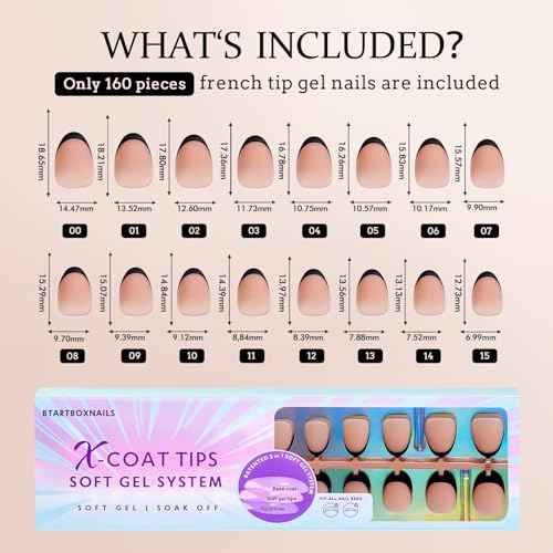BTArtboxnails XCOATTIPS French Gel Nails - Black French Tip Press on Nails, Soft Gel Extra Short Almond Nail Tips, Press on Nails Acrylic Nail, Soak Off Fake Nails Extension