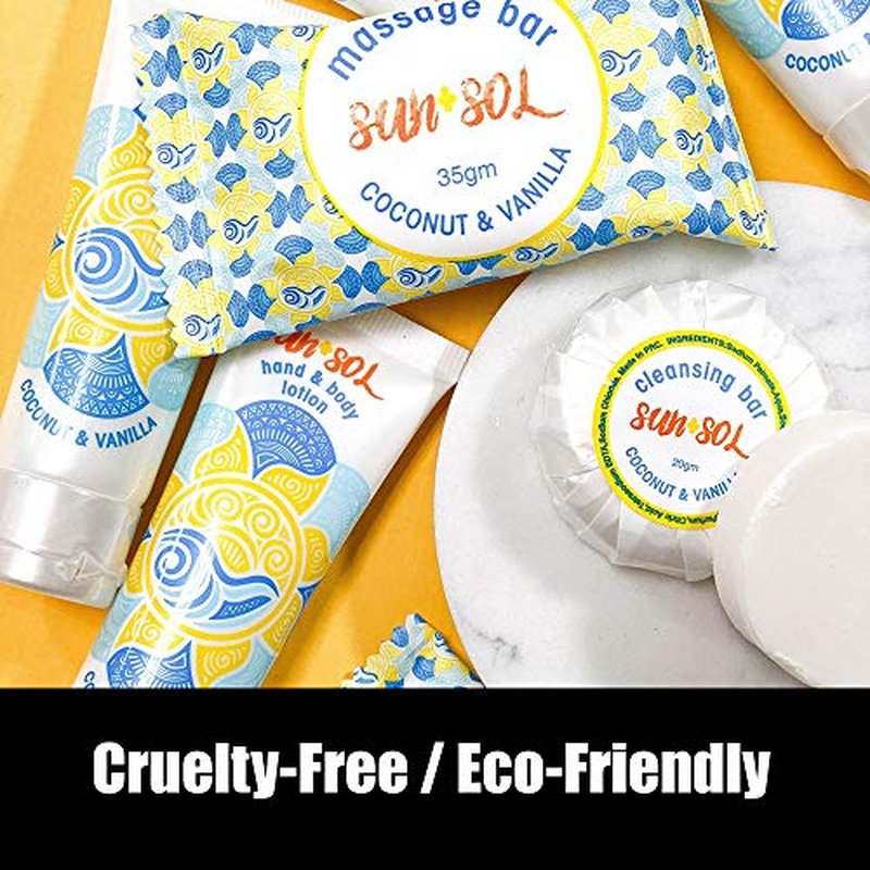 World Amenities - Sun + Sol Bulk Cleansing 2 in 1 Shampoo & Conditioner With Warm Coconut & Vanilla Fragrances, Travel Size Toiletries, Mini Hotel Amenities, 0.7 oz, 300 Count