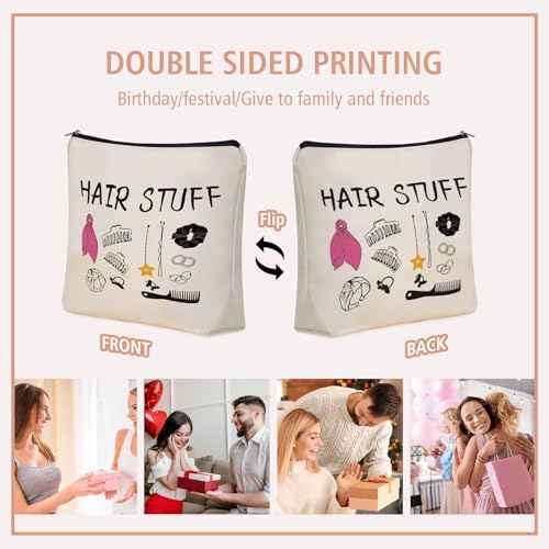 Hair Stuff Makeup Bag Gifts: Hair Accessories Themed Cosmetic & Toiletry Organizer Pouch For Teen Girls & Women Hairstylist Sisters, Friends.Ideal Gift For Travel, Birthdays, & Christmas.