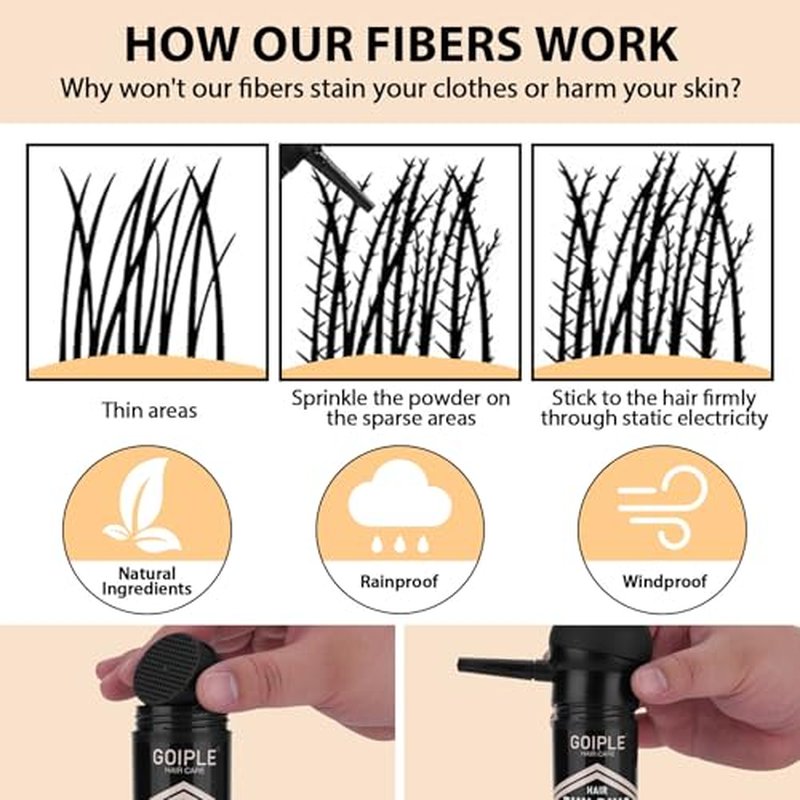 Hair Thickening Fibers & Pump Applicator Set Professional 3-in-1 Hair & Beard Styling Set - Hair Fibers Barber Enhancement Spray for Mens Hair or Beard - Hairline Enhancer & Volumizing Spray (Black)