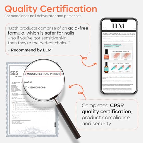 modelones 30 ml Nail Dehydrator and Primer, Acid Free Natural Prep Dehydrate & Bond Primer Kit, Hema-Free Acrylic Nail Supplies Top Coat
