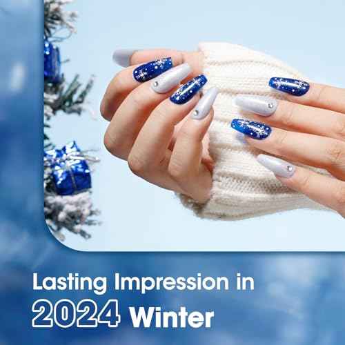 GELLEN Blue Gel Nail Polish Set, 6 Colors Glitter Royal Navy Dark Blue Pearlescent Shell White Nail Gel Polish Kit, Soak Off UV Gel Polish Winter Nail Art Design DIY Manicure Gift for Her
