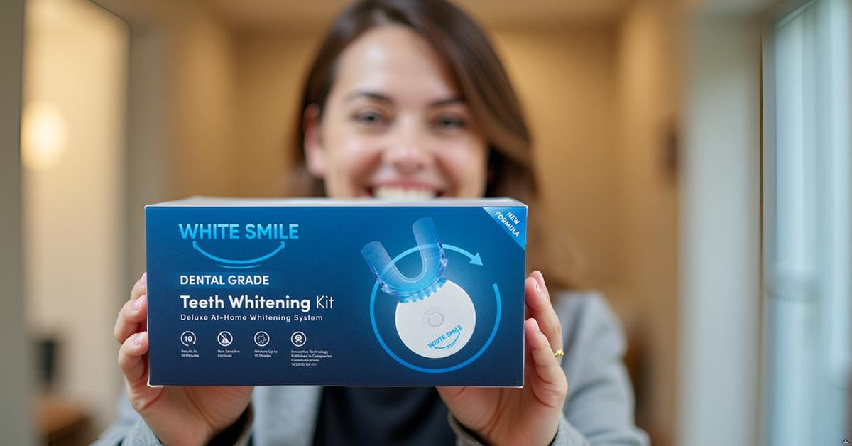 White Smile Teeth Whitening Kit with LED Light System, 35% Carbamide Peroxide, 3 Gel Syringes, Mouth Tray, 10-Minute Treatment, Non-Sensitive Formula, Stain Removal, Whitens up to 10 Shades in 7 Days