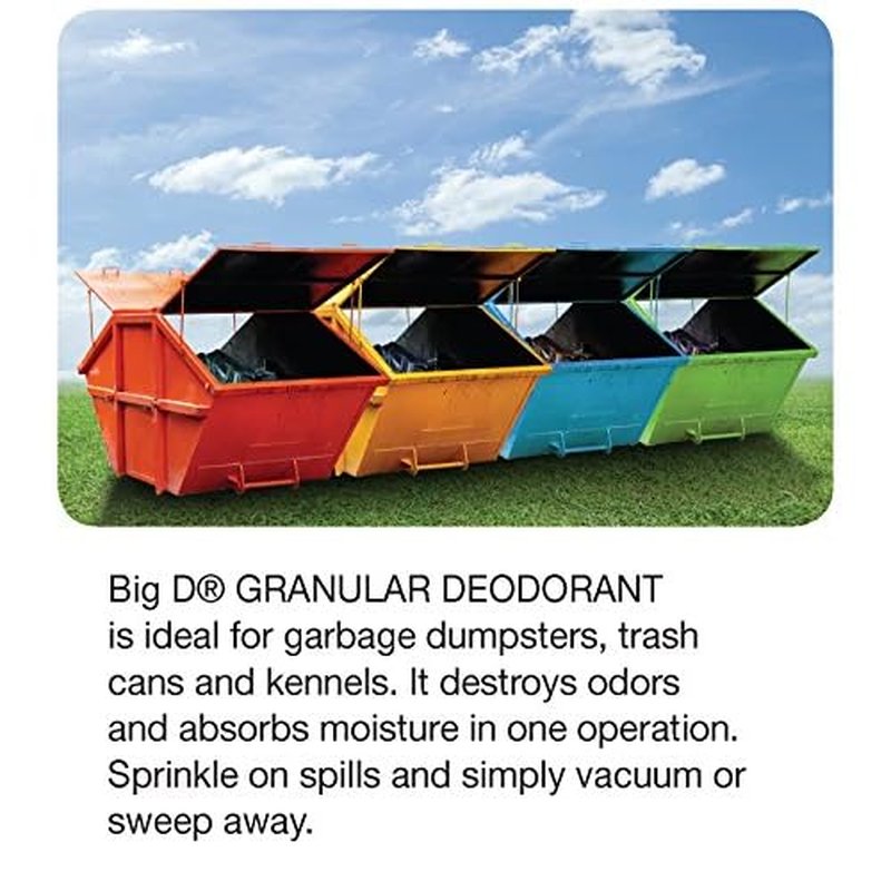 Big D 151 Granular Deodorant Moisture Absorbent, Lemon Fragrance, 25 lb Container - Absorbs Accidental Spills for Easy Clean-up - Ideal for use in Garbage dumpsters, Trash cans, kennels