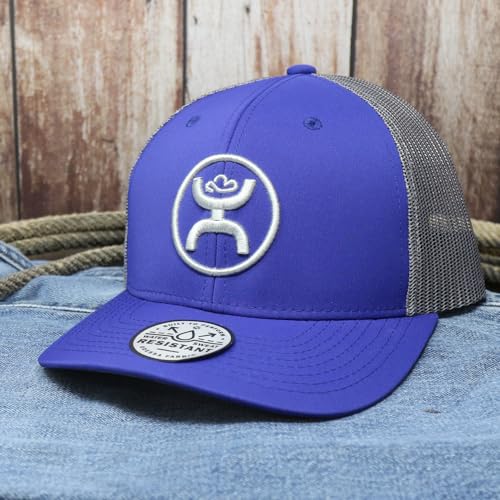 HOOEY O Classic 6-Panel Adjustable Trucker Hat w/Logo (Royal Blue/Grey)