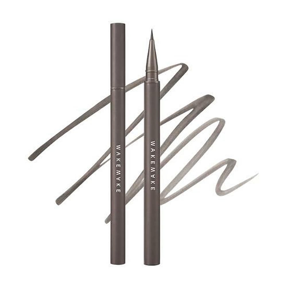 WAKEMAKE Real Ash Brush Eyeliner - Smudge-Proof Liquid Eyeliner, Ultra-Fine Tip, Waterproof 0.04 OZ (Pack of 2) | 02 Ash Brown