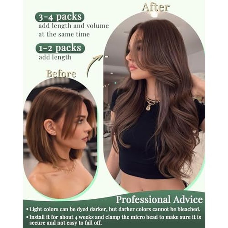 Ugeat Microlink Hair Extensions Ombre for Long Length 24 Inch Balayage Micro Bead Real Human Hair Extensions Light Brown Ombre Platinum Blonde Straight Cold Fusion with Micro Beads 50S 50S