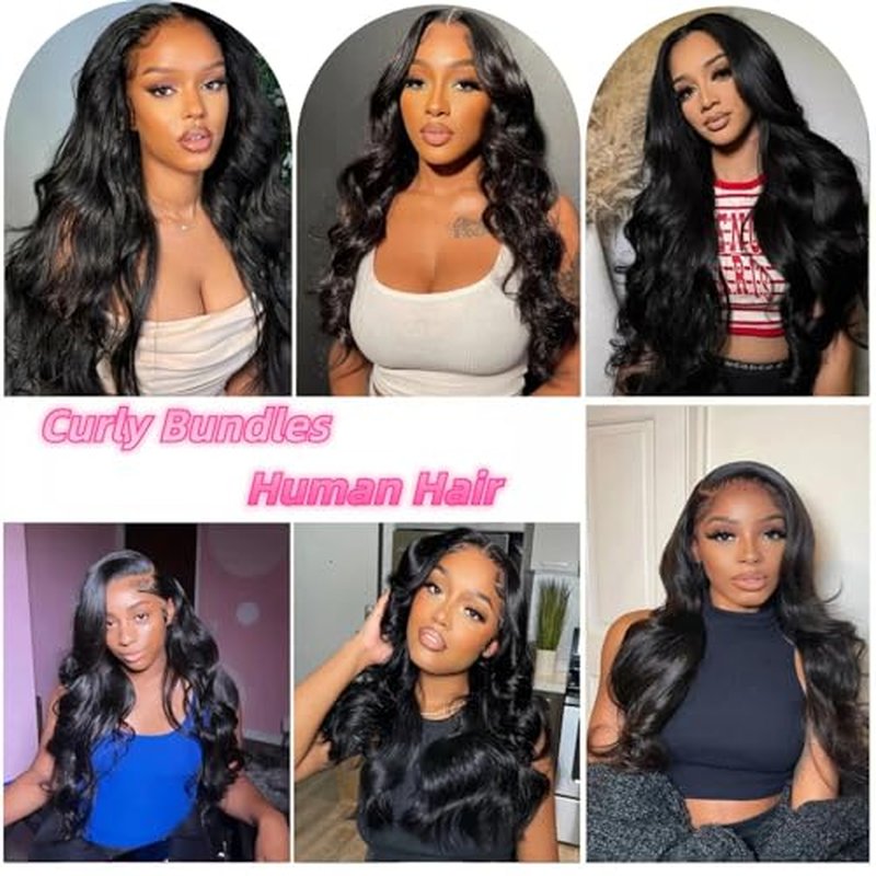 Body Wave Bundles Human Hair 12A Human Hair Bundles 18 20 22 IN 100% Unprocessed Brazilian Virgin Hair 3 Bundles Double Weft Hair Extensions Real Human Hair Natural Black For Woman 18 20 22 IN