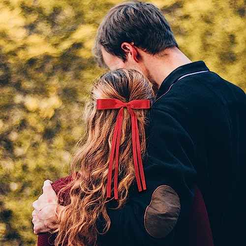 Hair Accessories, Black Red Milky White Navy Blue Tassel Barrette Clips and Long Tail French Bows for Women Girls, Gift for Birthday/Party/Show/Christmas