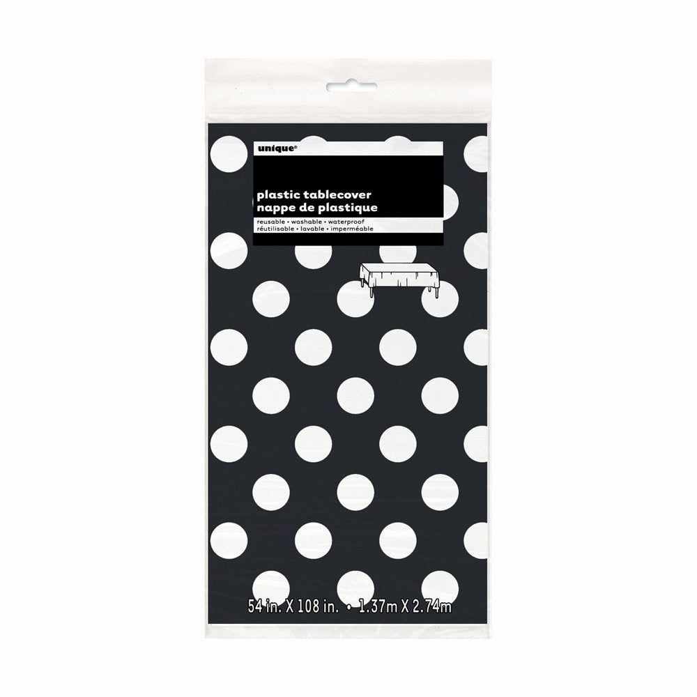 Black Dots Rectangular Plastic Table Cover (54" x 108") 1 Count - Elegant Design & Premium Quality, Ideal For Parties, Events & Everyday Use