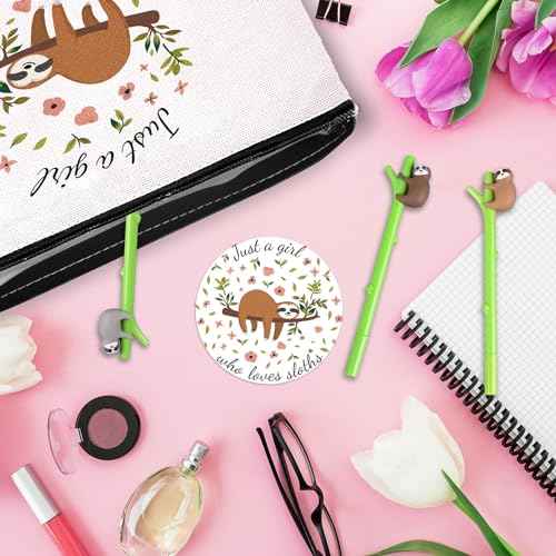 Sloth Gift, Includes Sloth Makeup Bag, Cute Sloth Socks, Sloths Writing Gel Ink Pen & Mini Round Mirror, Just a Girls Who Loves Sloths, Sloth Lover Gifts, Birthday Gifts, Sloths Gifts for Women Girls