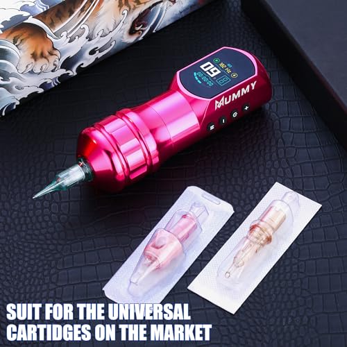 Mummy Tattoo Rotary Cartridge Machine Rotary Battery Pen with1500mAh Digital LED Display for Tattoo Equipment Supply (pink)