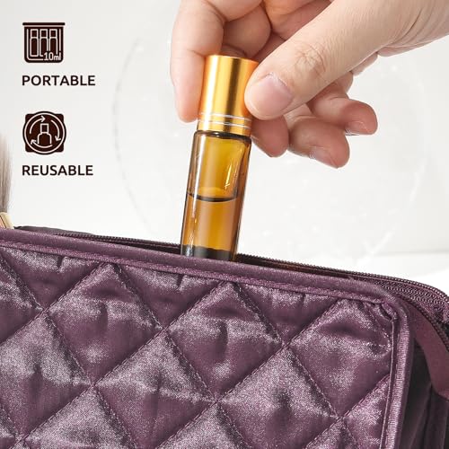 4 Pack, 10 ml Roller Bottles for Essential Oils, Leak-Proof Glass Roller Ball Applicator, Refillable Roll on Bottles with Opener & Labels for Perfume & DIY Skincare