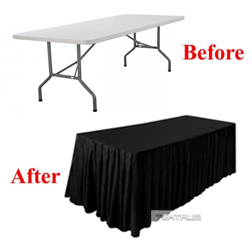 TEKTRUM 8' FT LONG FITTED TABLE SKIRT COVER FOR TRADE SHOW - BLACK COLOR