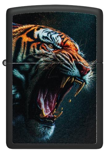 Zippo Tiger Roar Design Black Matte Pocket Lighter