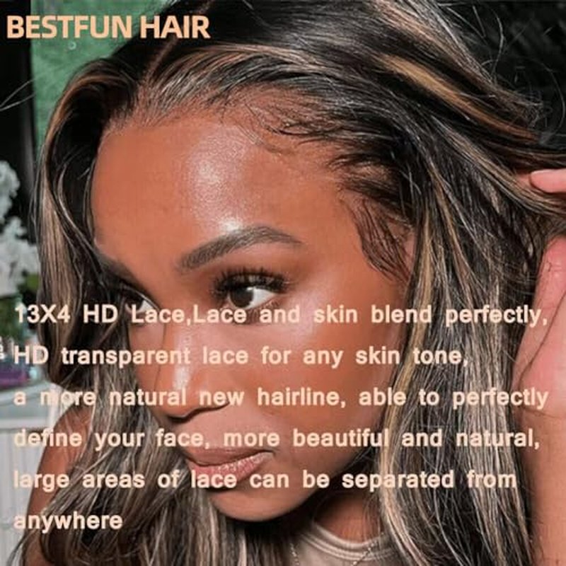 220% Density 1B/27 Balayage Highlight Lace Front Wig Human Hair Pre Plucked 13x4 HD Lace Ombre Body Wave Wig Glusless Wigs Human Hair for Women 18 Inch