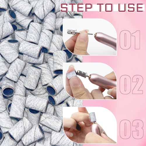 200Pcs Nails Sanding Band, 180 Grit Zebra Sanding Band for Nail Drill Fine Grit Sanding Bands with 3/32¡± Nail Sanding Bit for Natural, Gel Nail, Sand Band 180 Grit Set for Manicure & Pedicure