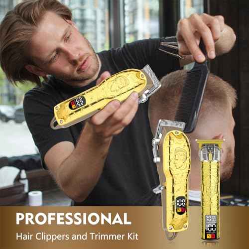 Men¡¯s Gold Hair Clippers, Cordless Professional Barber Clippers & Trimmers with LED Display, Long Runtime, Electric Grooming Kit for Haircuts & Beard Trimming,Gift for Husband, Father, Boyfriend