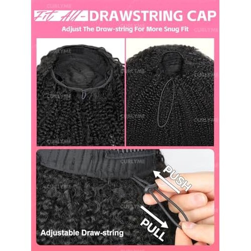 Curlyme Drawstring Half Wig Kinky Straight Flip Over Wig Human Hair No Lace Glueless Drawstring Invisible Hairline Beginner Friendly Wear Go For Women Clip In 195% Density 18 Inch