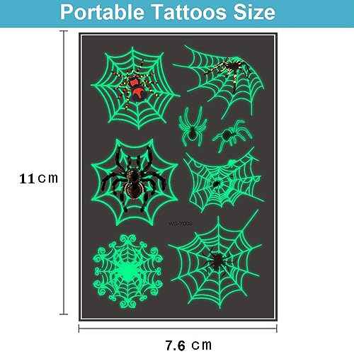 73PCS Luminous Halloween Spider Web Temporary Tattoos for Kids, Costume Makeup Glow in the Dark Fake Tattoo Stickers, Face Cosplay Holiday Party Favors Gifts for Adults Classroom School Prizes Reward