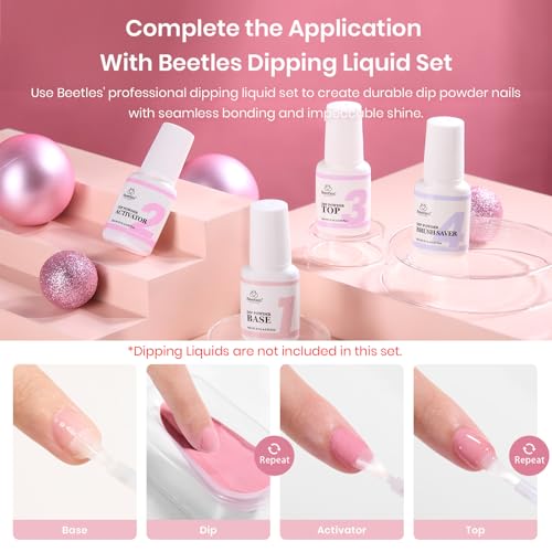 Beetles Dip Powder Nail Kit, 6 Colors Jelly Pink Nude Milky Translucent Powder Dipping Set for All Seasons, Manicure DIY Art at Home, No Need Nail Lamp Cured Gifts for Women