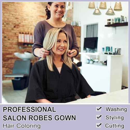 Syhood 2 Pieces Salon Robes Smock for Clients Waterproof Hairdressing Gown Salon Cape (2 Pockets)