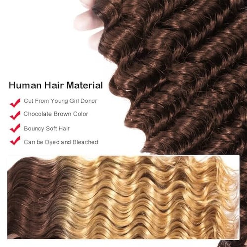 12A Deep Wave Bundles Human Hair 16 18 20 Inchs Brown Human Hair Bundles Deals 3 100% Brazilian Curly Deep Wave Extensions