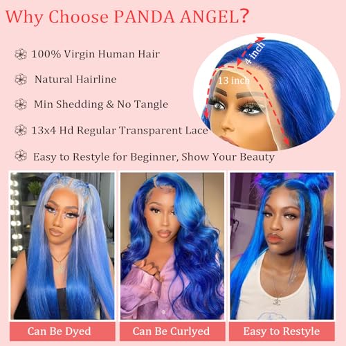 Blue Wig Human Hair 13x4 Straight Lace Front Wigs Human Hair Glueless Hd Transparent Lace Front Wigs Human Hair for Women 180% Density Dark Blue Wig 22 Inch