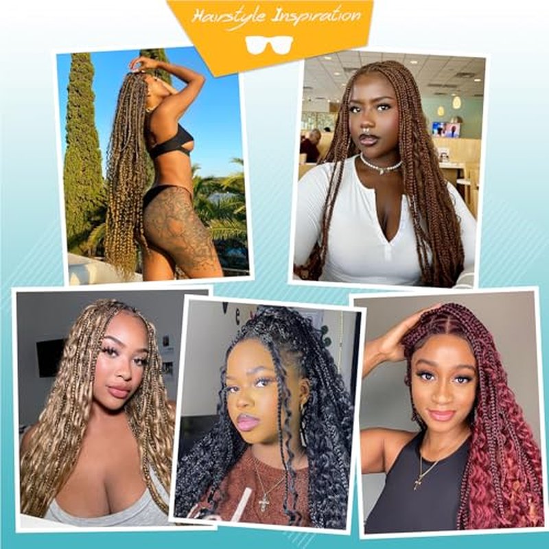 Kalyss HD Full Lace Boho Braided Wigs for Women 360 Lace Front Box Braided Wigs with Baby Hair Brown Premium Synthetic Knotless Braid Wig 36"