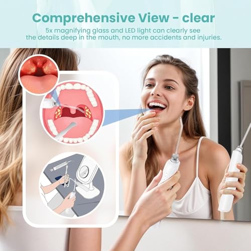 Tonsil Stone Remover with 5X Magnifying Glass Tonsil Stone Removal Kit 3 Suction Modes LED Light Bad Breath Water Flosser