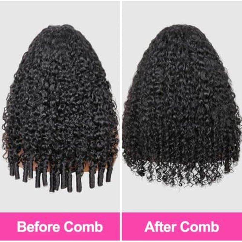 Larhali Burmese Curly Half Wig Human Hair Wear And Go Glueless Wigs Human Hair 18 Inch Curly 3 In 1 Half Wigs for Women 200% Density Drawstring Seamless Flip Headband Wig Beginner Friendly