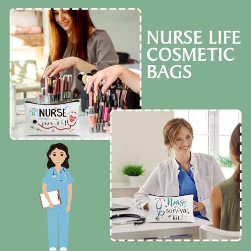 Irenare 30 Pcs Nurse Appreciation Week Gifts Nurse Survival Kit Canvas Makeup Bags Cosmetic Peace Love Nursing Travel Toiletry Case Earpiece Toiletry Zipper Pouch Bag Thank You Gift(Nurse)