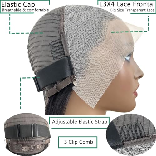 Douyin Bob Wig Human Hair 13x4 Frontal Lace Wig 14 Inch Body Wave 180% Density HD Lace Front Wigs Human Hair Pre Plucked Bob Wigs for Women (14 inch, Natural Black)