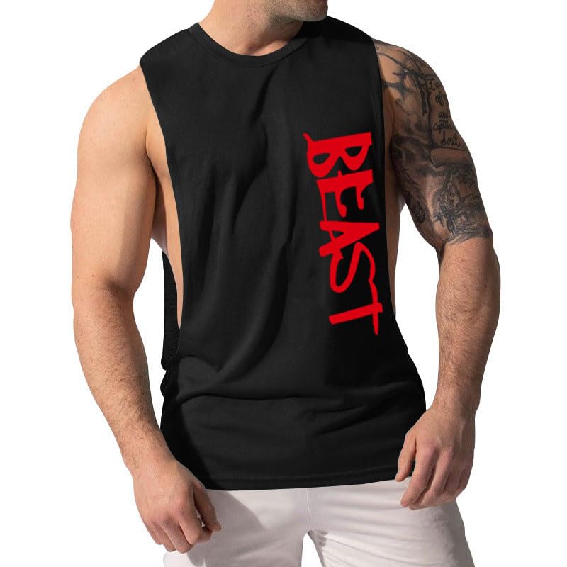 CUIFUTANG Men's 3 Pack Workout Tank Top Beast Gym Fitness Muscle Tee Cut Open Sides Sleeveless T-Shirt - BK+WT+GY-XL