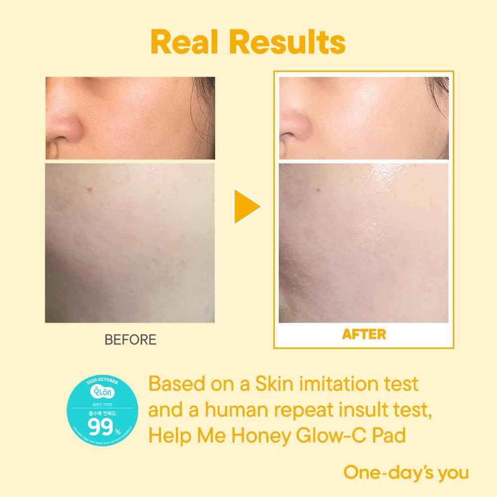 ONE-DAY’S YOU Help Me Honey Glow-C Pad | Face Toner Pads Korean Skin Care | Blemish Pads for Face Cleansing | Facial Cleansing Pads Korean Skin Care Products | Vita C Toner Pads for Face (60 sheets)
