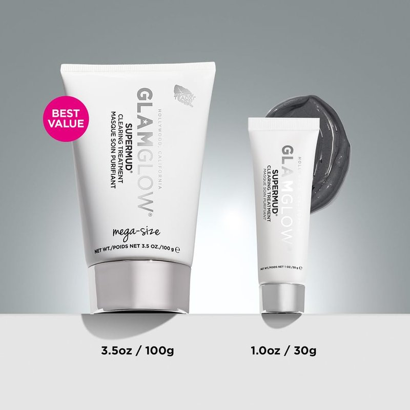 Glamglow SUPERMUD Instant Clearing Treatment Face Mask Duo | Clears Complexion, Minimizes Pores + Face Exfoliator, Travel Set, 1 Ounce