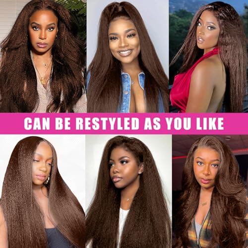 Brown Yaki Straight Clip ins for Black Women Full Head unprocessed Brazilian Remy Human Hair Extensions 22 Inch Seamless Clip ins Human Hair with 20Clips Double Weft 100g Natural Black