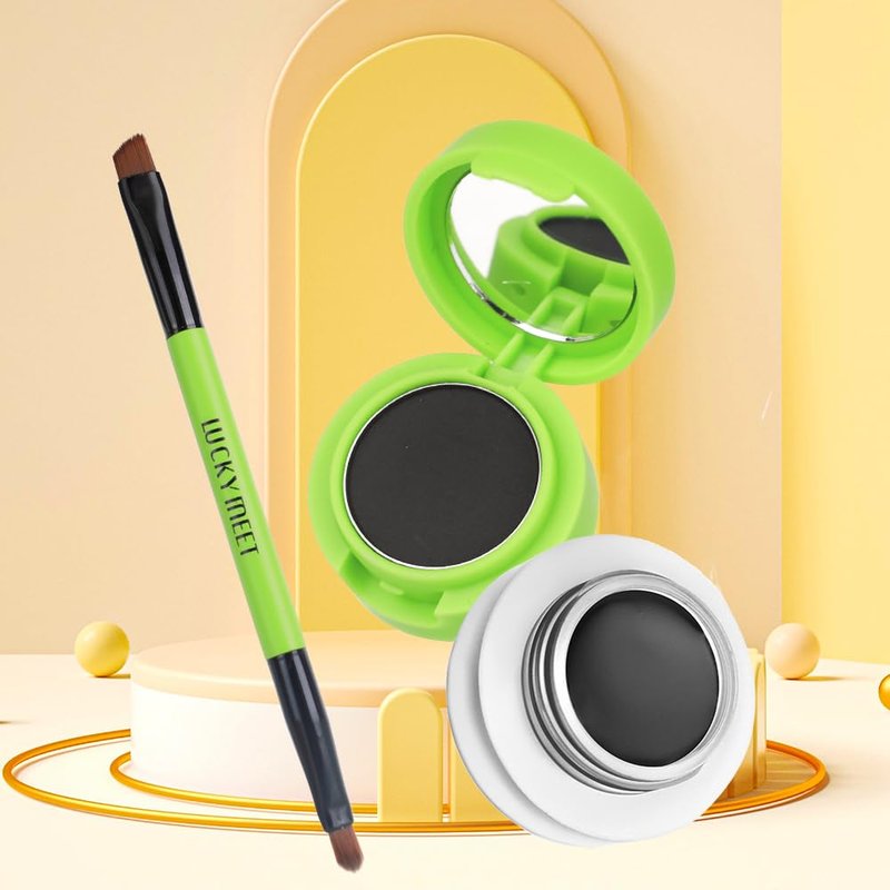 Gel Eyeliner Eyebrow Powder, Waterproof Smudgeproof Long Lasting Makeup Eyeliner Gel with Brush Mirror, Pack of 1 (Black)